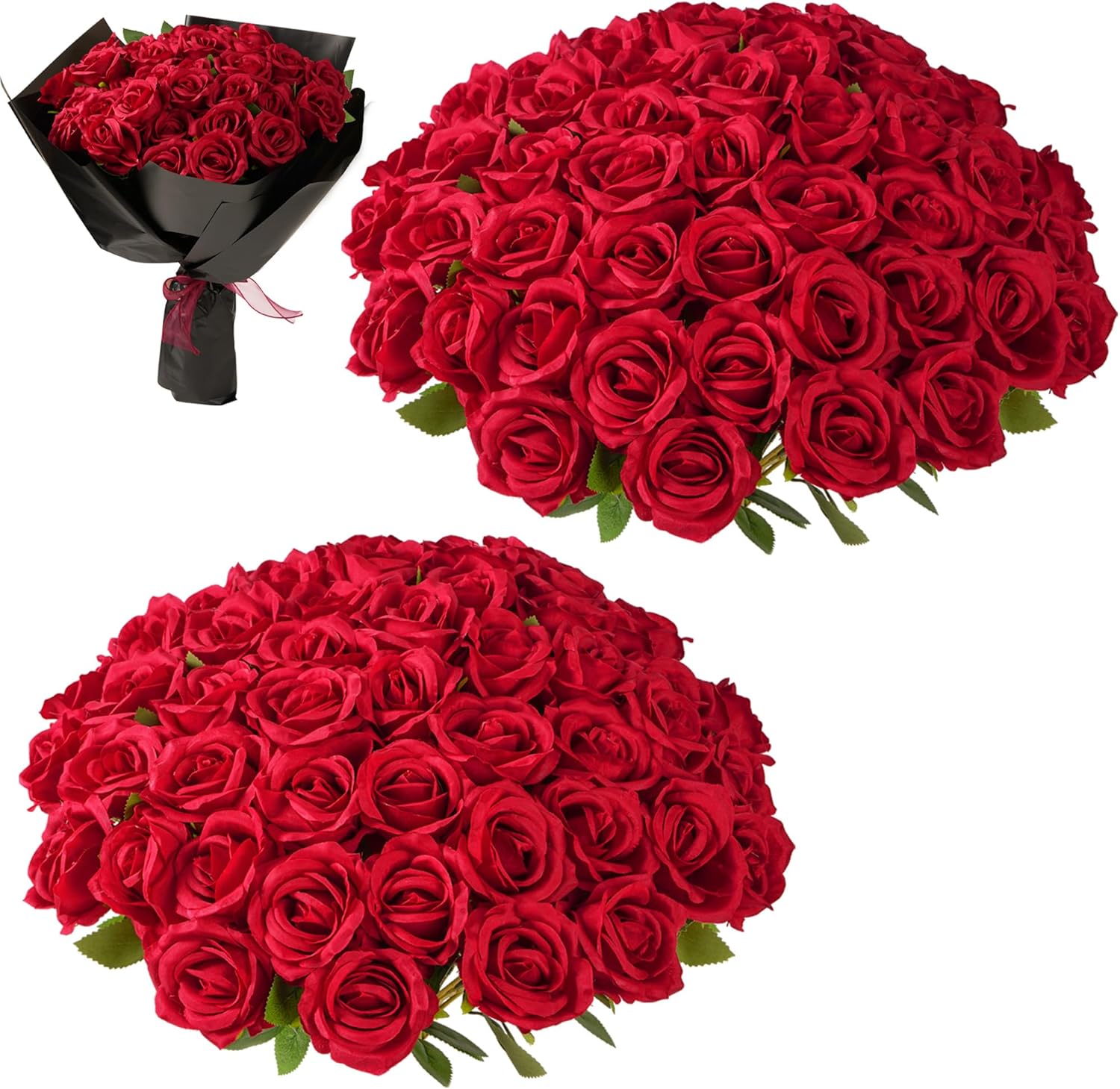 Red Roses Artificial Flowers Bulk, 52Pcs Fake Roses Flower Arrangement, DIY Silk Flowers Roses Bouquet, Realistic Faux Artificial Roses for Mother's Day Home Table Decor