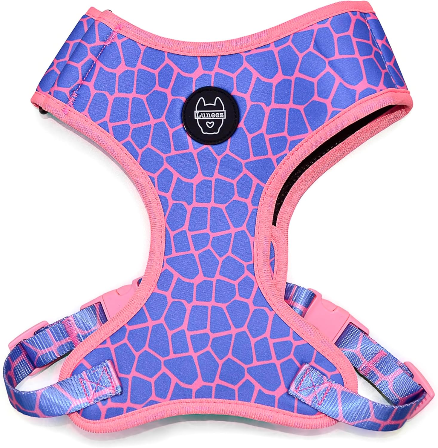 Dog Harness, Neon Green with Hot Pink Leopard Print, Large, Adjustable Vest-Style with D-Ring, Polyester Mesh, for Walking and Training (Medium, Giraffe)