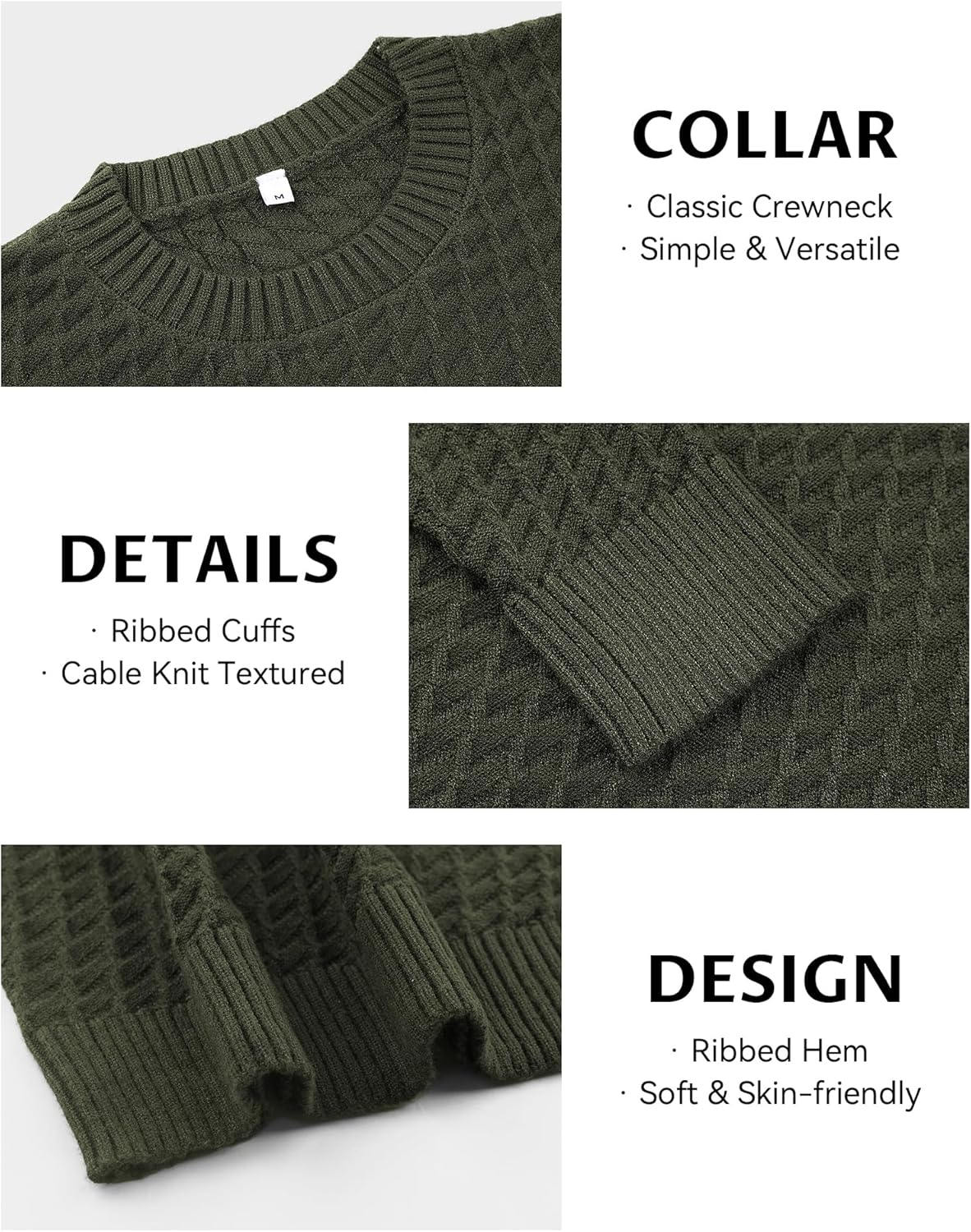 KUYIGO Men's Knit Sweaters Crewneck Long Sleeve Pullover Classic Soft Lightweight Quilted Textured Sweater Tops - Image 6