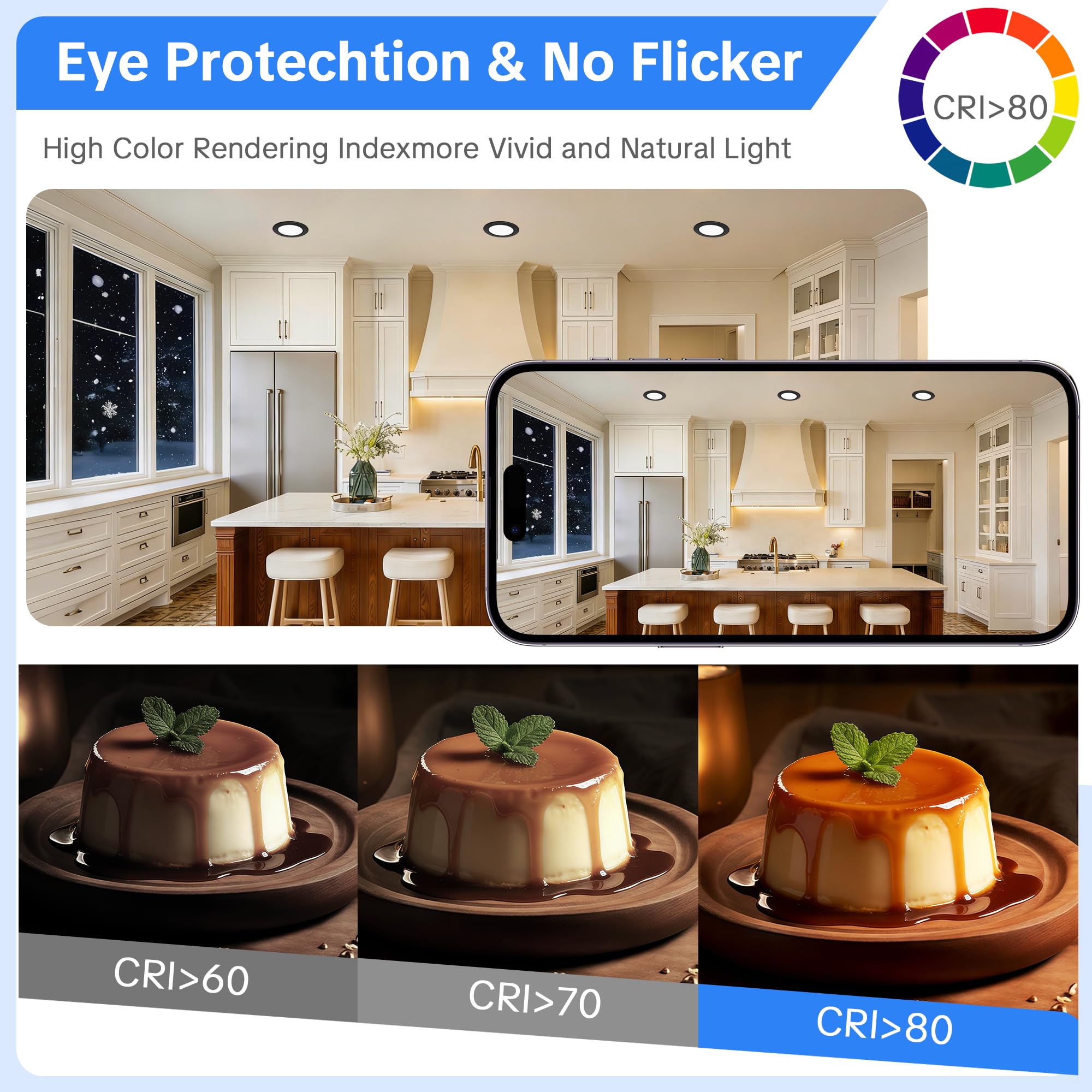 Juego de 10 focos LED empotrables negros de 230 V - Focos de techo extra planos IP44 - Ø 75-90 mm, 6W, 600lm, 2700 K/4000 K/6000 K, Iluminación LED para baño, salón y cocina DAW