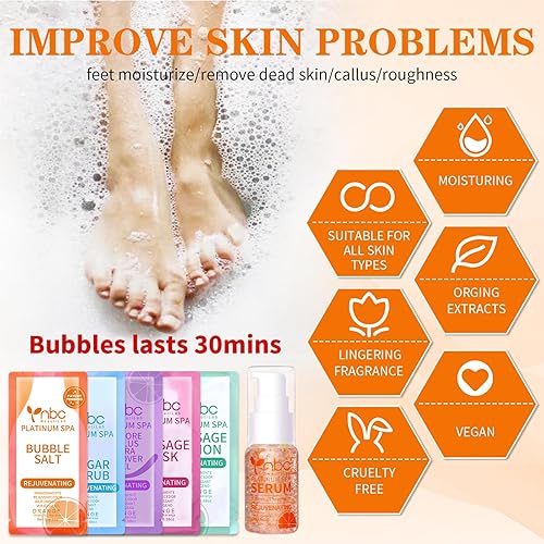 Miniatura 48 de Kit de pedicura para pies remojados: sal de burbujas, exfoliante de azúcar, máscara de masaje, loción de masaje en una caja, kit de spa de 4 pasos