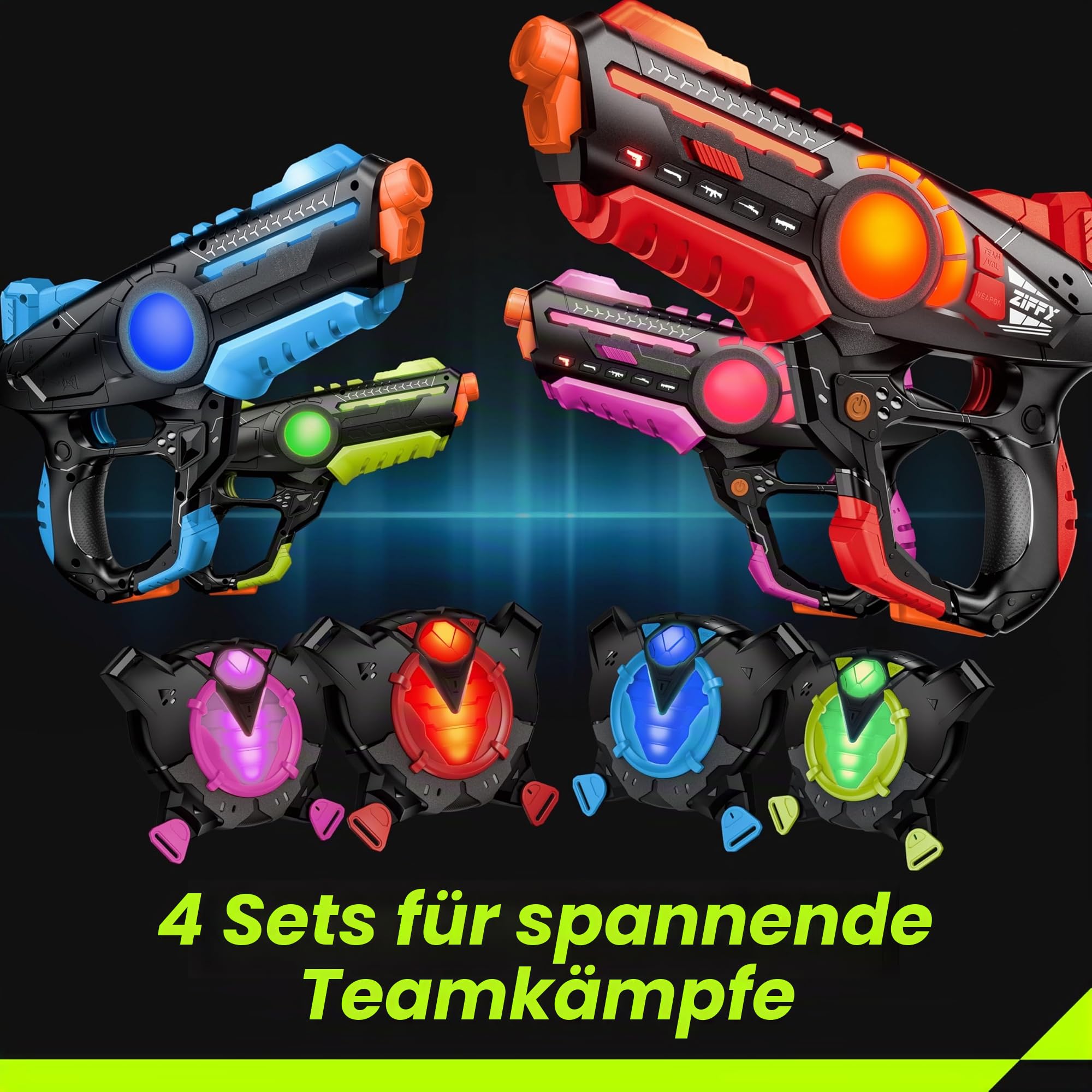 ZIFFY Laser Tag Guns Set mit 4 Westen,Mehrspieler-Lasertag-Schießspiel für Kinder und Erwachsene,Familienspiele für drinnen und draußen,Gruppenaktivität, Geburtstagsgeschenk für Jungen ab 8 Jahren