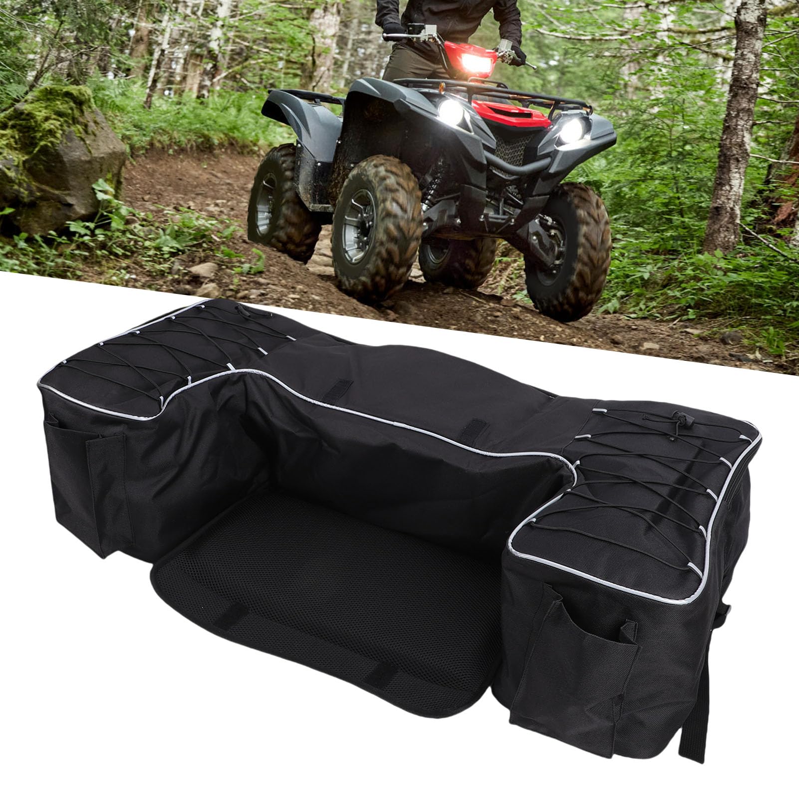 Asixxsix Sac de Rangement pour Quad, 50 L, en Tissu Oxford 900D, avec Plusieurs Compartiments, Compatible avec la Plupart des quads équipés d'un Porte Bagages arrière.