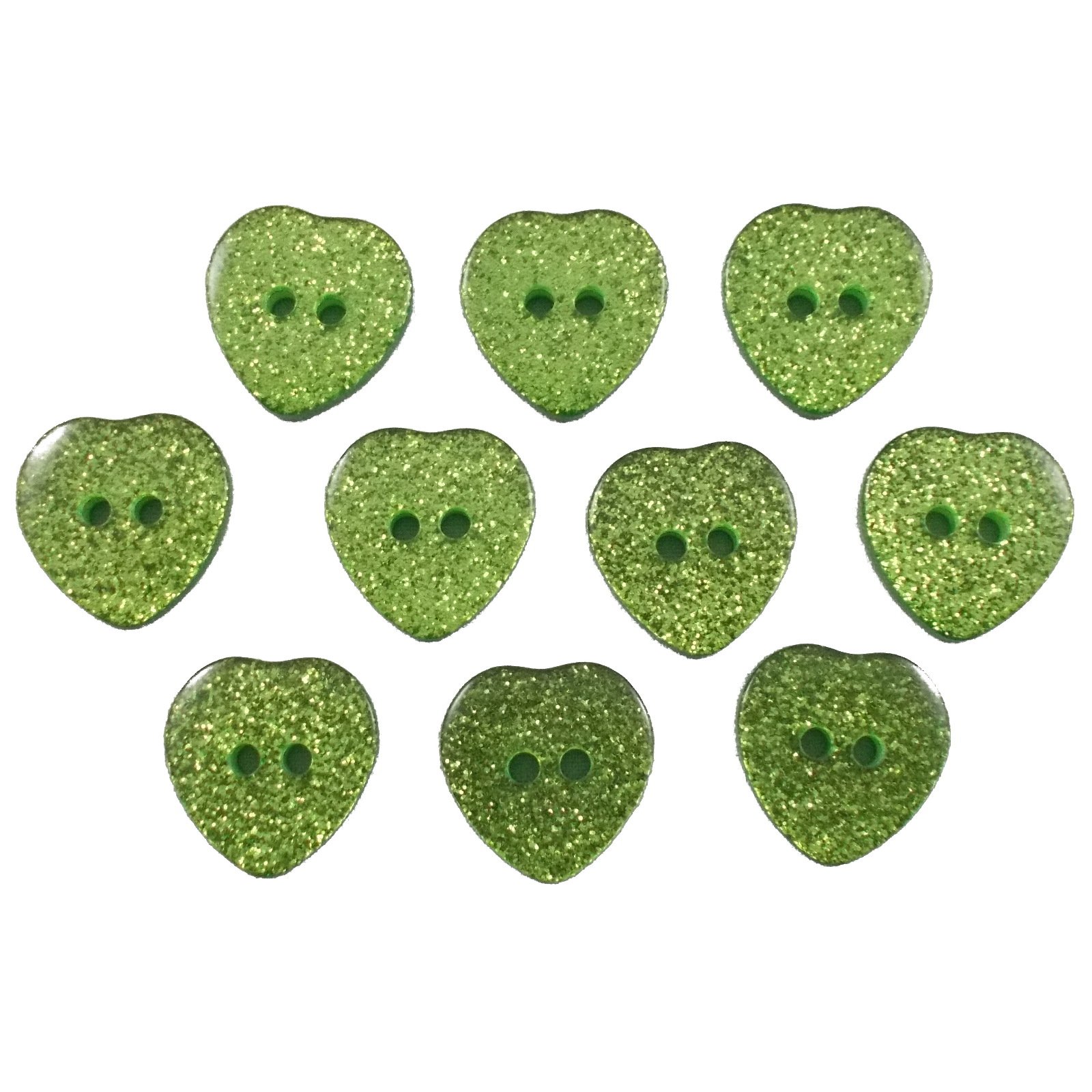 Push The Button Green Colour Glitter Heart Shape Buttons 10Mm (, 10)
