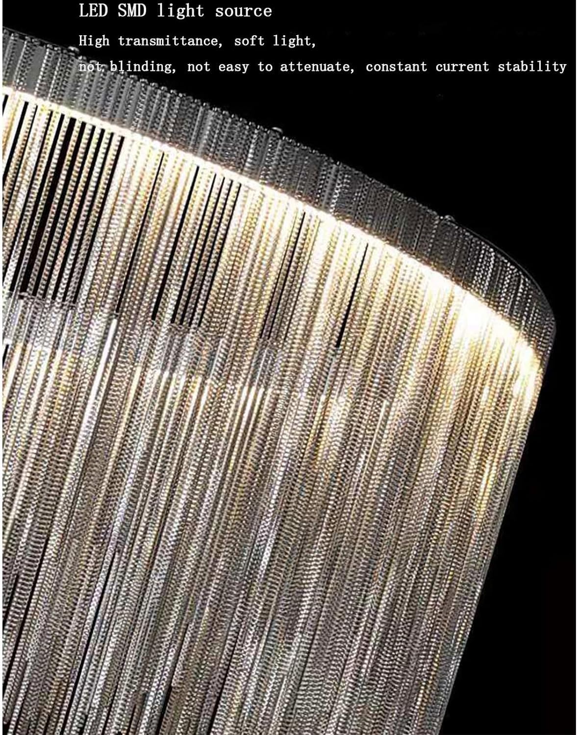 Nowoczesna luksusowa lampa wisząca z okrągłymi kryształowymi frędzlami i metalowym paskiem, 3 ściemniane światła LED, regulowane.