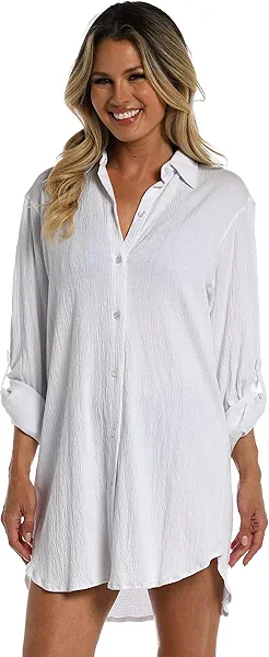 Solid Button Down Resort Shirt Cover Up