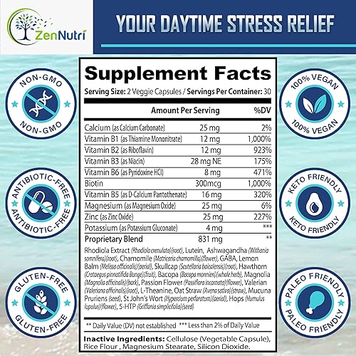 Miniatura 4 de ZenNutri Calm Prime Suplemento para aliviar el estrés sin somnolencia  Suplemento de apoyo del estado de ánimo  Mejora del estado de ánimo