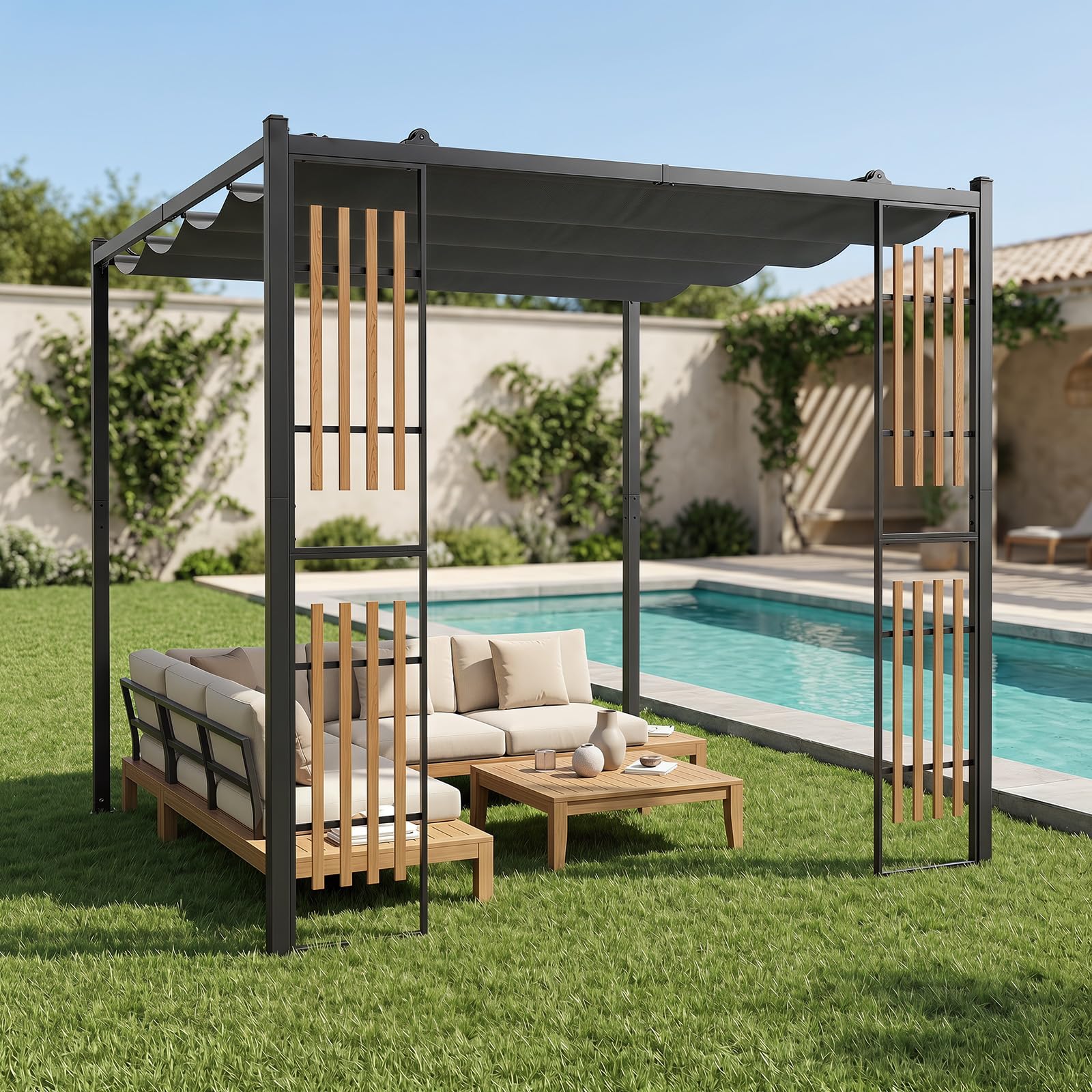 COSTWAY Pergola Tonnelle Jardin 2,3x2,3M, pour Terrasse Extérieure, Gris (sans Étagères)