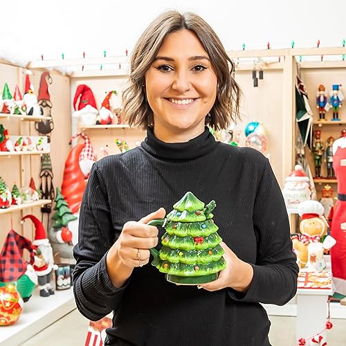 Miniatura 8 de Evergreen Taza de cerámica vintage de Navidad, 20 onzas, taza de café para café, té, chocolate caliente, regalos de vacaciones para ella (árbol de