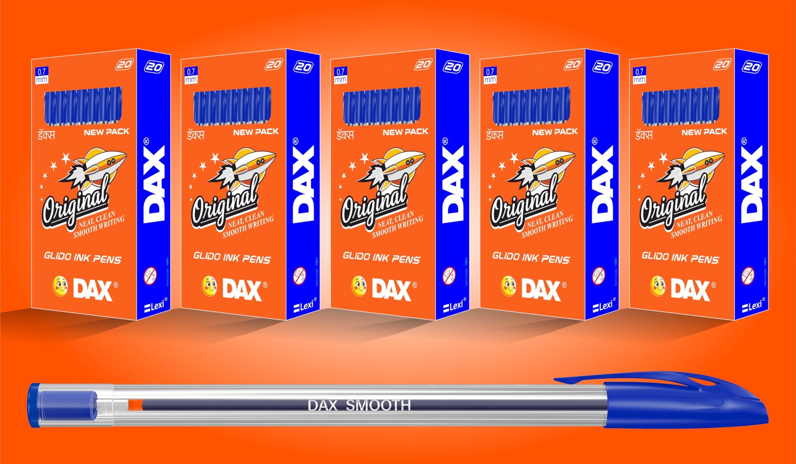 Dax Smooth_100 BallPens_ Ball Pen I 0.7 mm Blue Ballpen I Blue_Black_Red Ink Color Pens_ Pack of 20 Pens_5 Set of 20 Pen Box