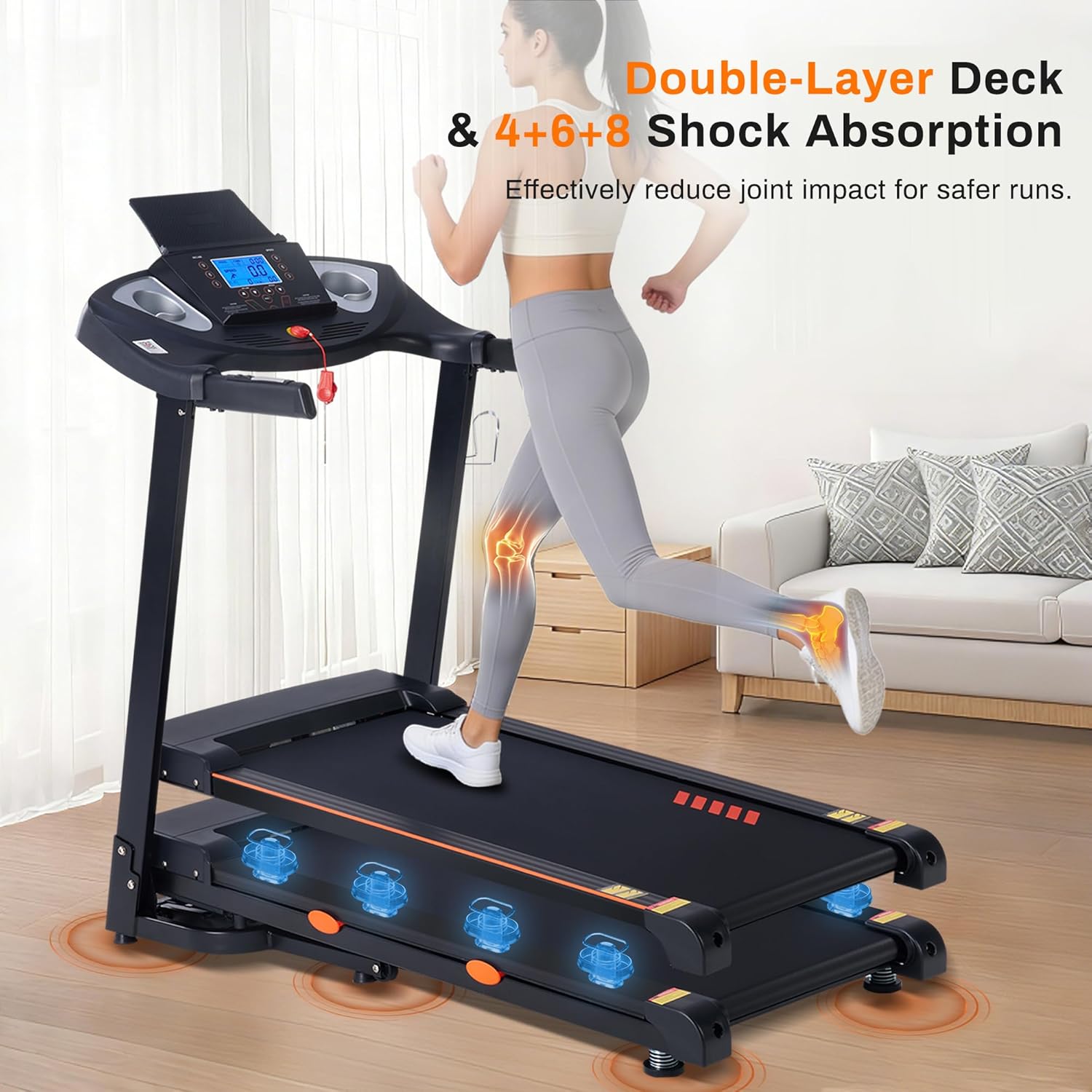 Treadmill for Home with 15-Level Auto Incline, 0.5-10 MPH, 18" Wide Belt, 3.0 HP, 300 LB Capacity, Shock-Absorbing Foldable Incline Treadmill with Bluetooth App