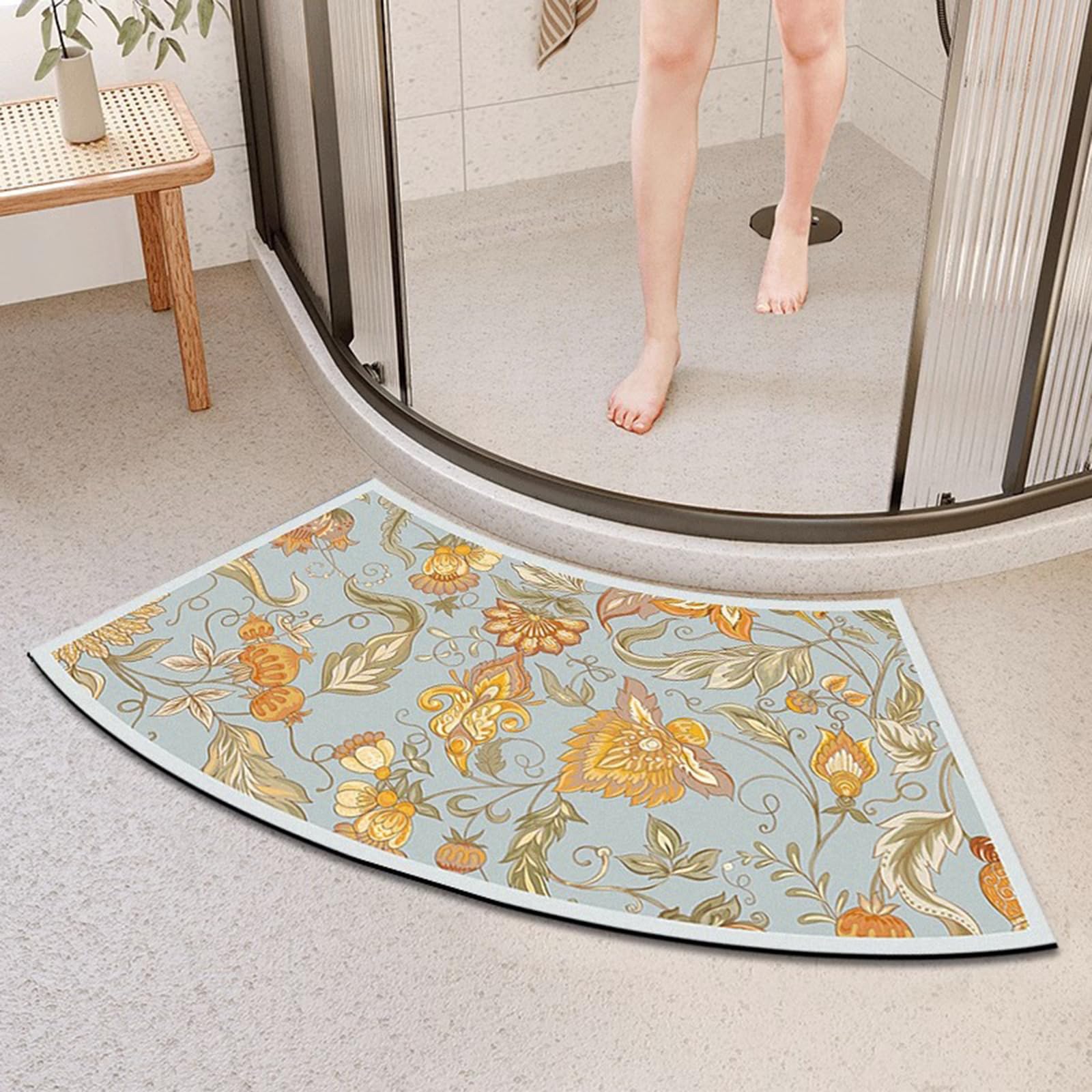 Arc-Shaped Shower Mat, Diatomaceous Earth Non-Slip Bath Mat, Super Absorbent Curved Mat for Outside Shower, Quadrant & Circular Showers (C, 40CMx75CM(16x30IN))