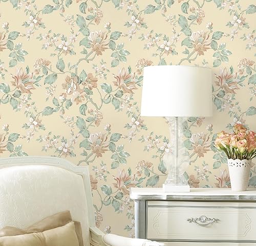 Miniatura 2 de Feisoon Papel tapiz floral azul para despegar y pegar, papel tapiz autoadhesivo de 16.14 x 78.7 pulgadas, papel de contacto de hojas marrones,