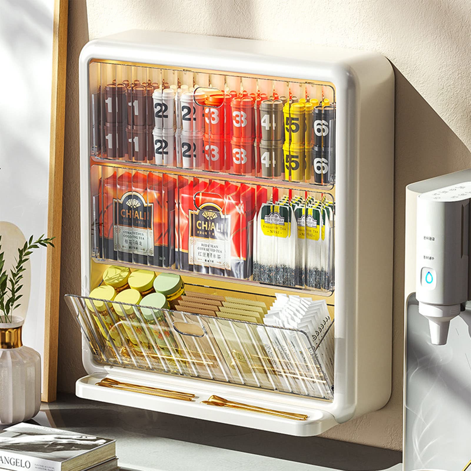 Contenedor De Almacenamiento Para Bolsas De Té, Organizador De Bolsas De Té Hecho A Mano, Soporte Dividido Para Cápsulas De Café Y Tazas De Papel, Caja De Madera Premium Para Paquetes