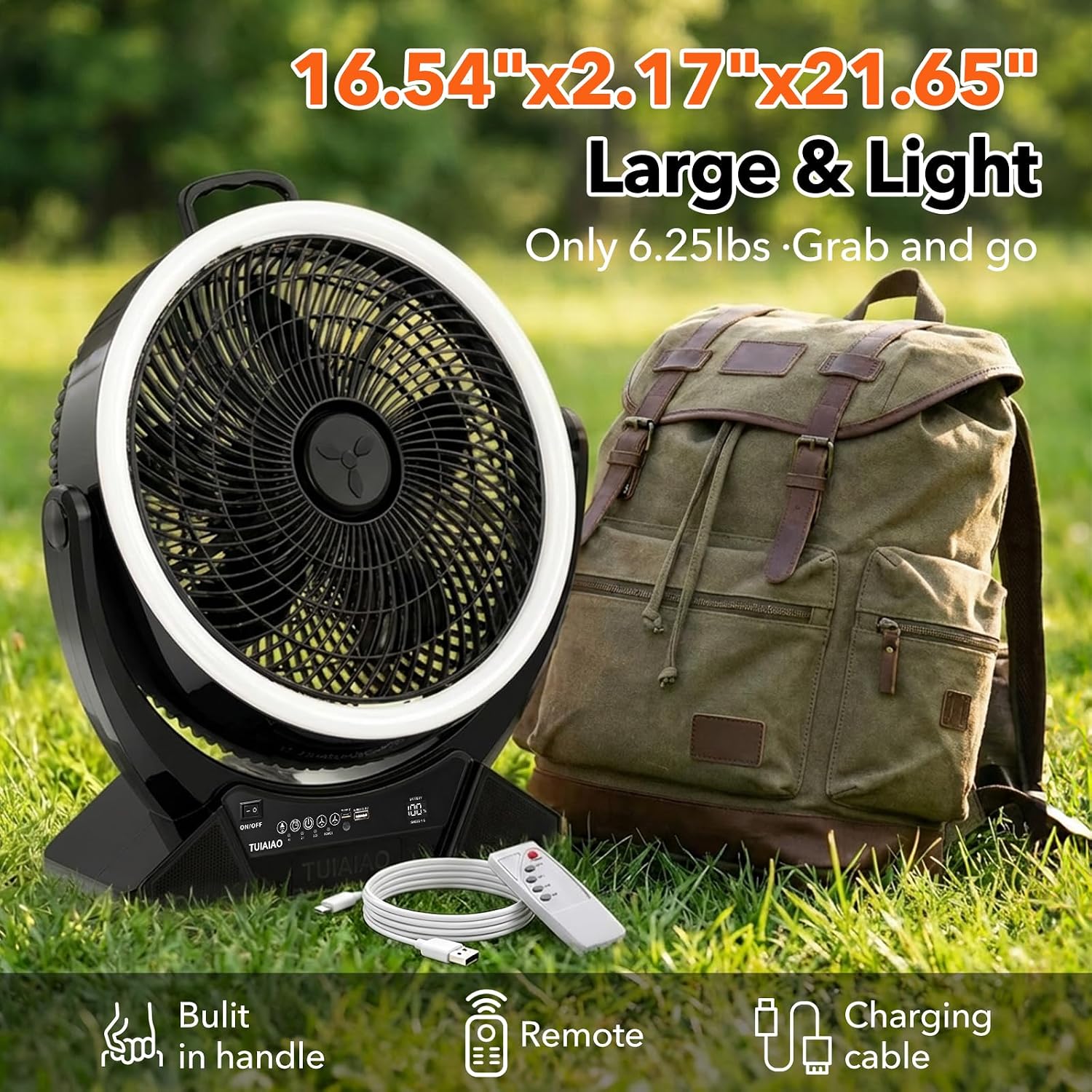 45000mAh 16-Inch Battery Operated Camping Fan | Manual Tilt , Rechargeable Fan High Velocity, Portable Outdoor Fan With Remote & Timer, Floor Fan for Car Travel RV Hurricane