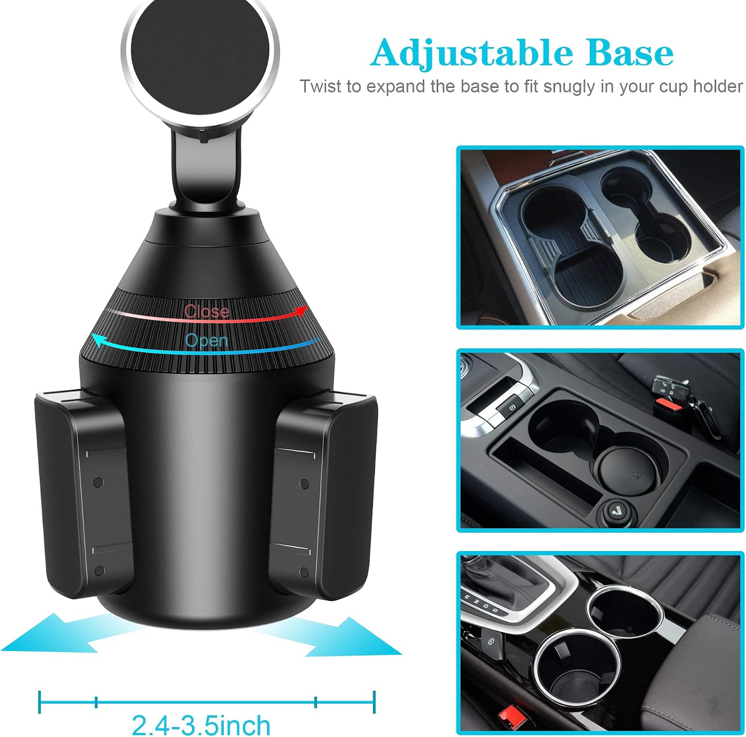 VABSCE Cup Holder Phone Mount, Universal Adjustable Cup Holder Cradle Car Phone Magnetic Mount
