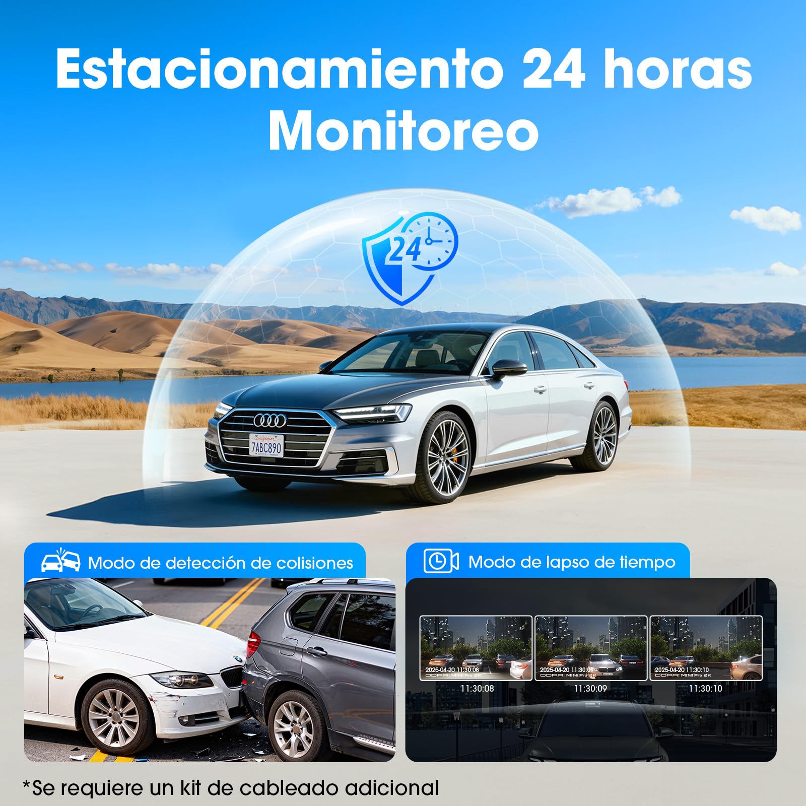 DDPAI Mini Pro 4K Dash CAM Coche, Cámara 2160P, Giración de 360°, Tarjeta 64GB Incluida, Visión Nocturna, 24H Monitor Aparcamiento, 5.8G WiFi 6, Grabación en Bucle, Control por App, Supercondensador