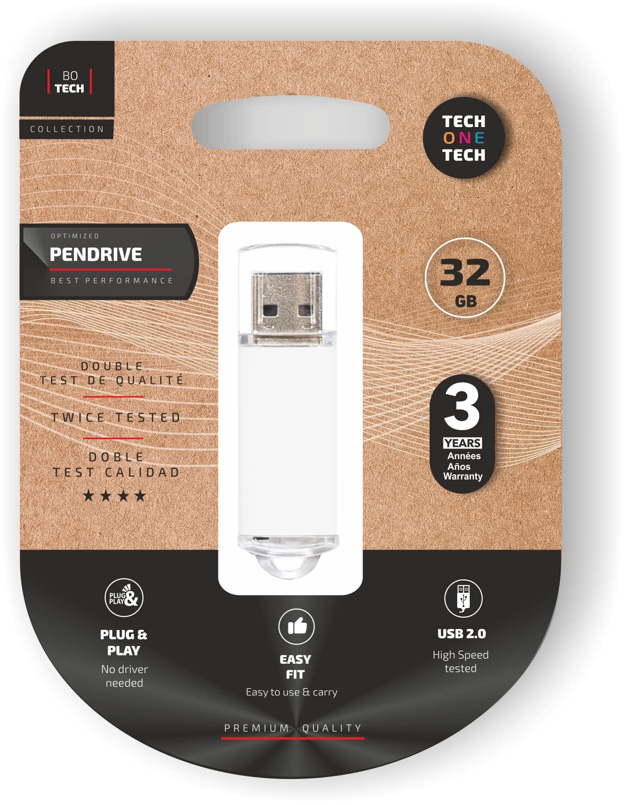 Pendrive 32GB Tech One Tech Basic USB 2.0/ Blanco