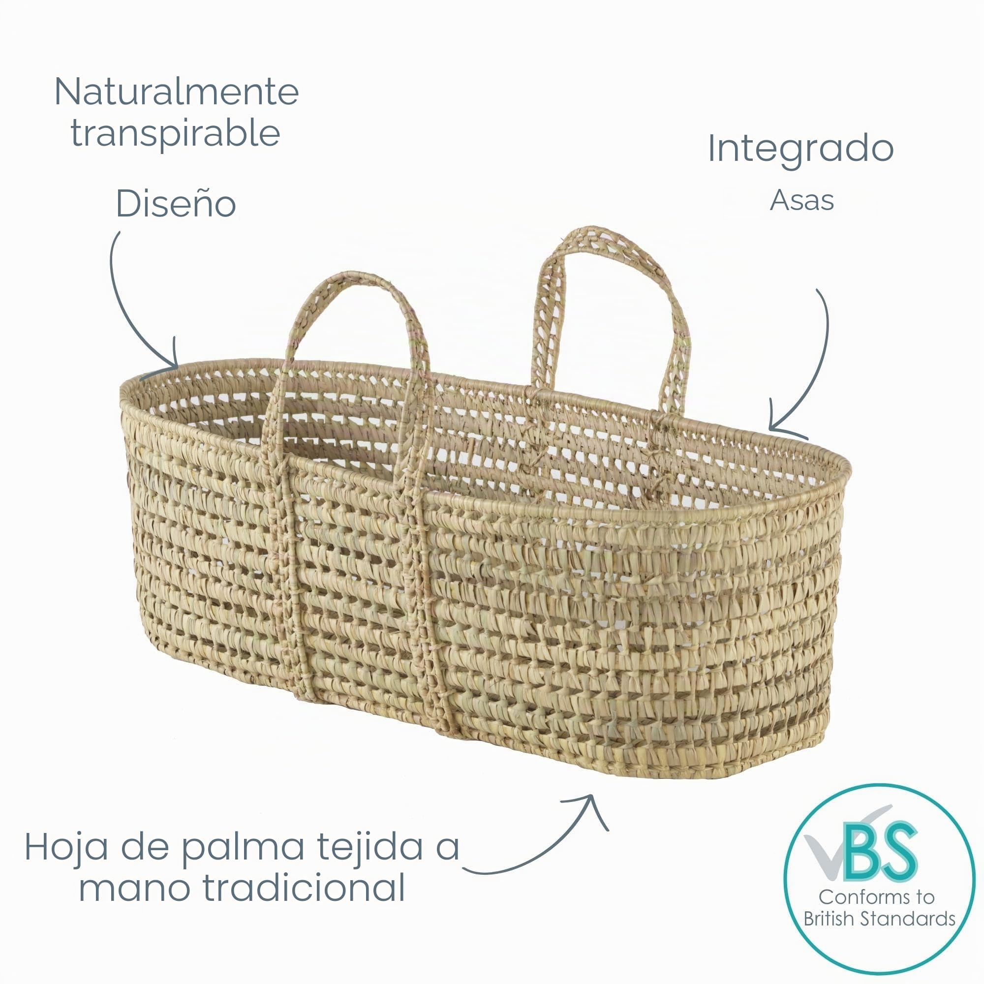 Clair de Lune Moisés de Palma Natural | Diseño Tejido a Mano y Transpirable | Esenciales para recién Nacidos | Adecuado Desde el Nacimiento | Tejido de Palma Natural 100% orgánico | Moisés Premium