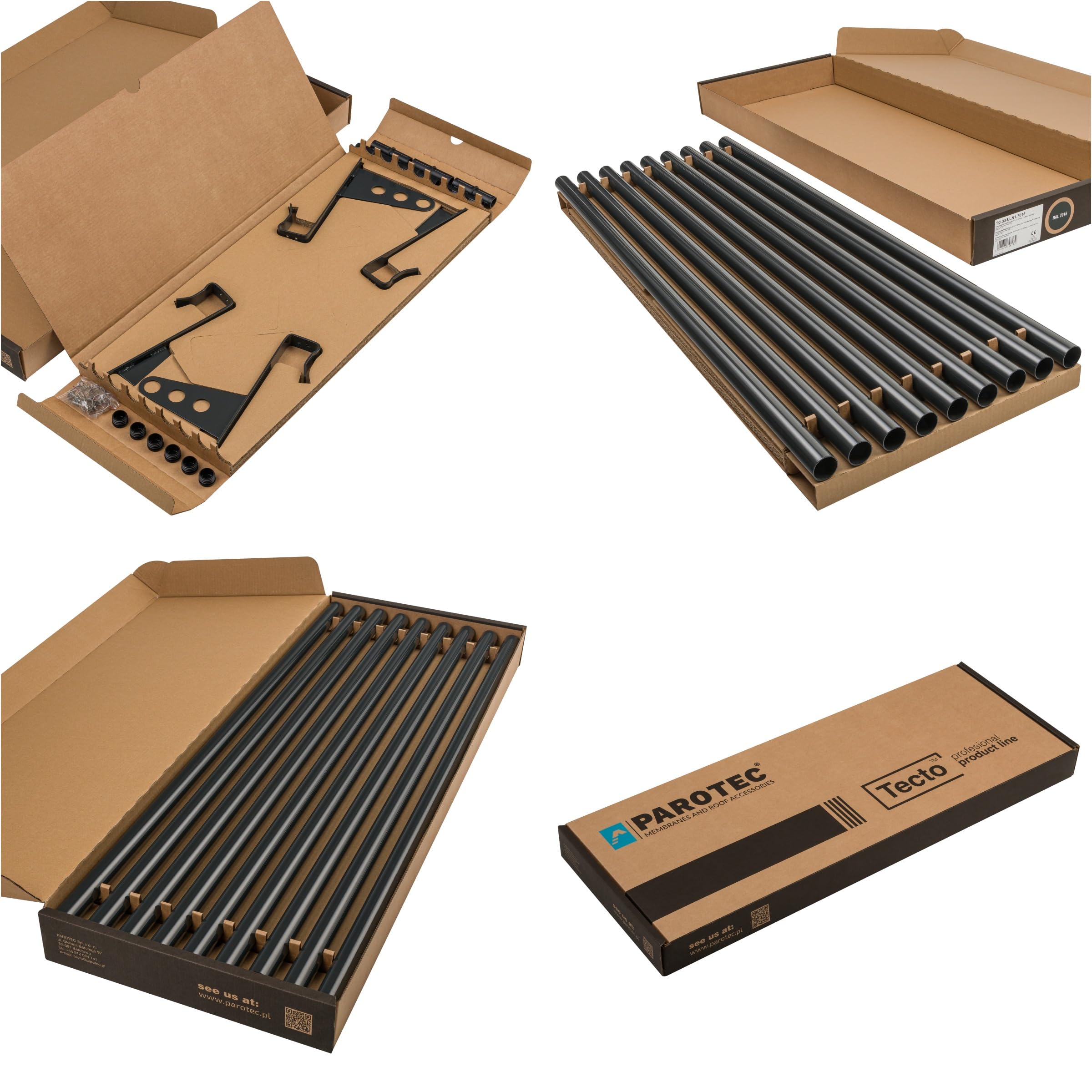 Parotec SCHNEEFANGROHR-Komplettset 3,0 m (300 cm) - für Dachziegel (Ton), Betondachsteine, Falzziegel & Dachpfannen - Schneefang/Dachlawinenschutz - 2 Rohre, 4 Halterungen - RAL 7016 Anthrazit