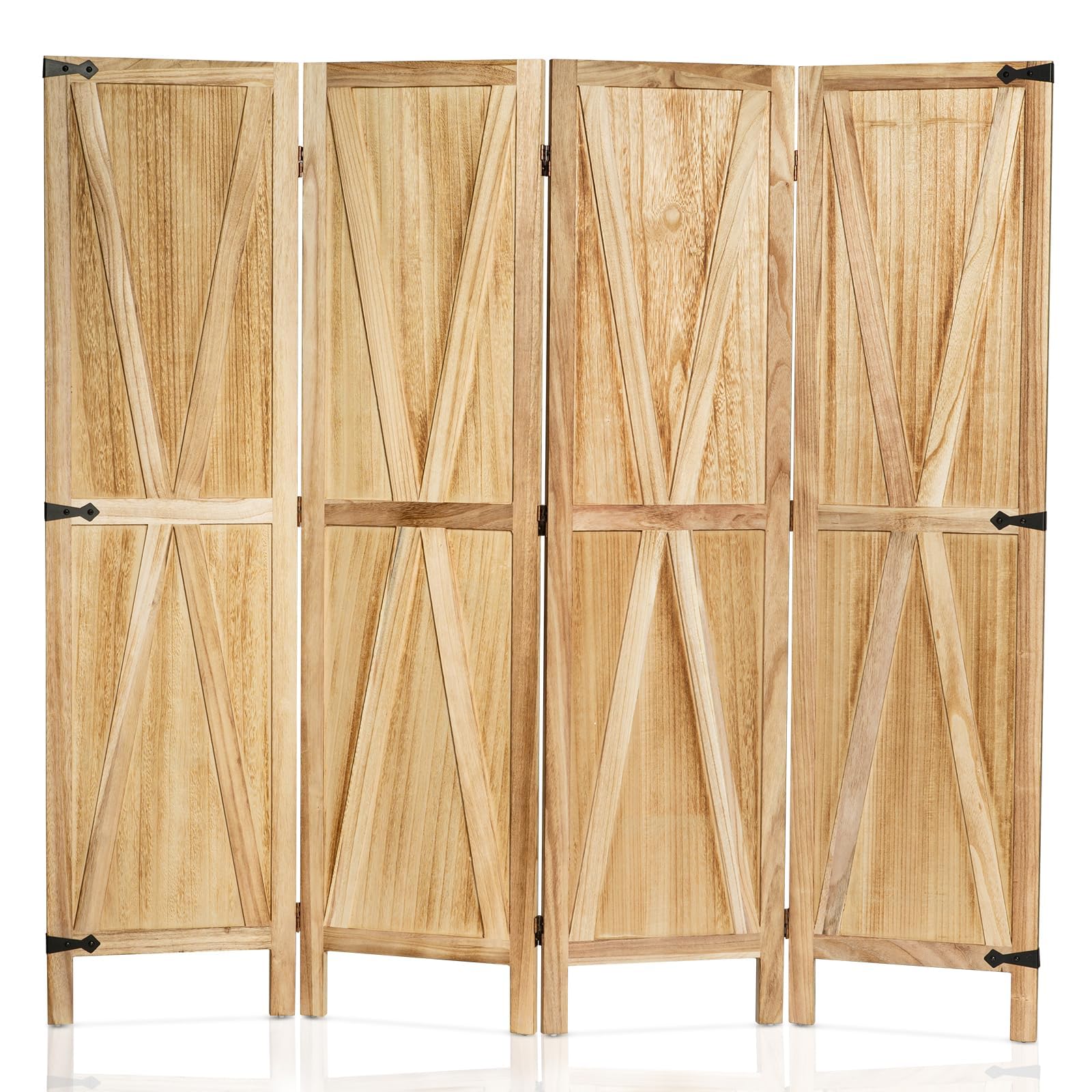 Wood Room Divider, Iron Sheet Decoration,Rustic Folding Privacy Screens Farmhouse Partition Wall dividers for Rooms, Separator, Temporary Wall, Rustic Barnwood (4 Panel, Natural)