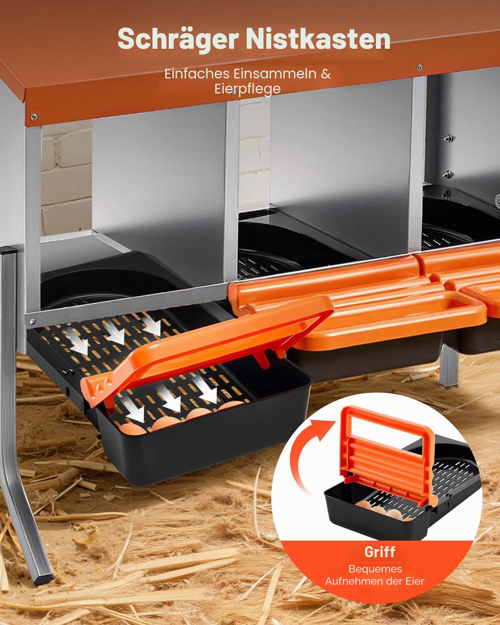 VEVOR Legenest 795x525x675 mm, 3 Fächer, Hühnernest aus Metall mit Stützbeinen & Lüftungslöchern, Geflügelnester, Abrollnest, ideal für Hennen, Enten, Hühner & anderes Geflügel