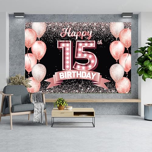 Vista 176 de Happy 21st Birthday Rose Gold Banner Backdrop Cheers to 21 Years Old Confetti Balloons Theme Decor Decorations for Women 21 Years Old Pink Birthday