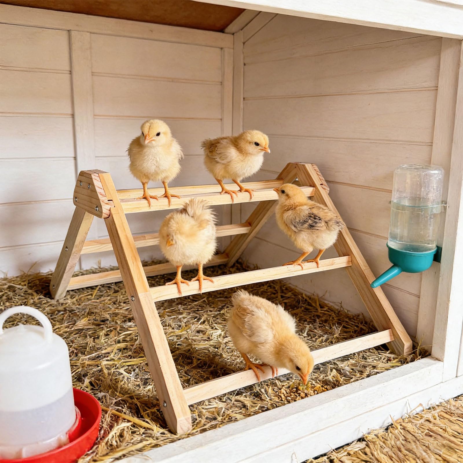 Percha de madera de pino natural para aves de corral con antideslizante, adecuada para pollos, codornices y palomas, configuración simple, soporte antideslizante