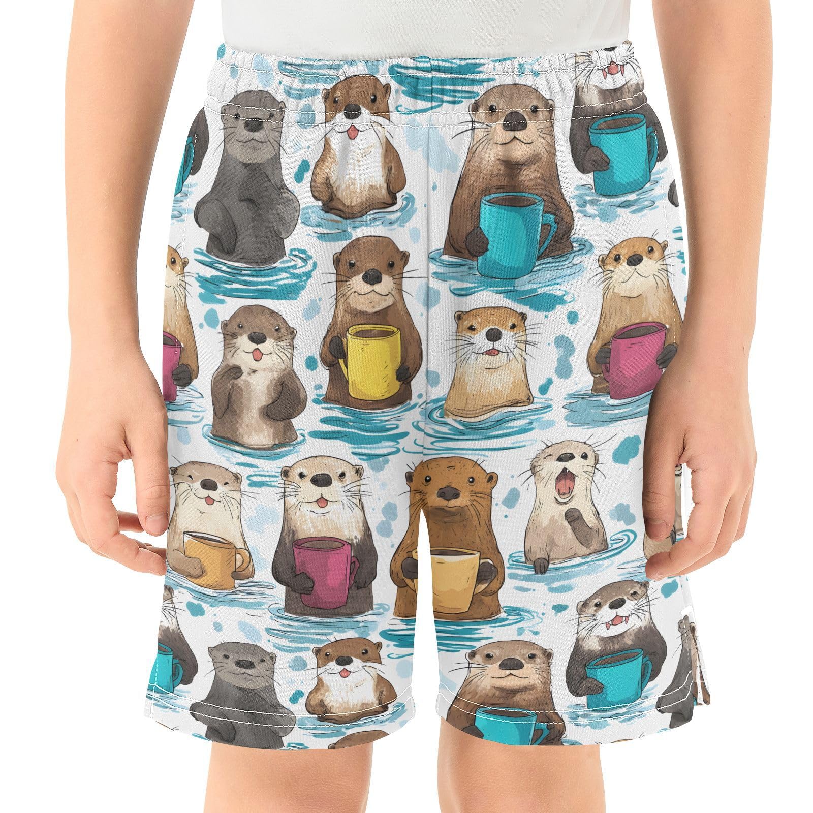 panksolu boy Shorts Cute Cartoon Otter Youth Athletic Shorts for Boys and Girls 10-11 Y Multicolor
