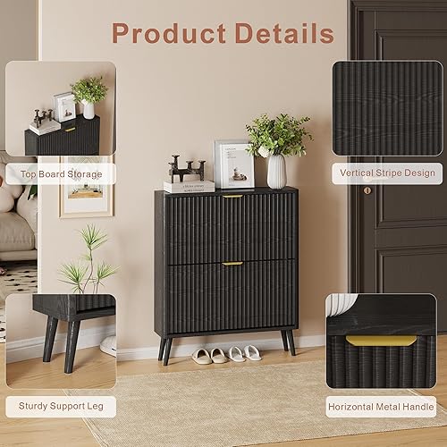 Miniatura 6 de Armario estrecho de almacenamiento de zapatos, organizador independiente de zapatos para entrada, pasillo (negro, 2 abatibles)