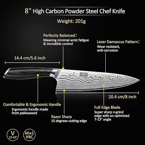 Miniatura 3 de HOSHANHO Juego de cuchillos de 8 piezas con bloque magnético, juego de bloques de cuchillos de acero en polvo ultra afilado, juegos de cuchillos de