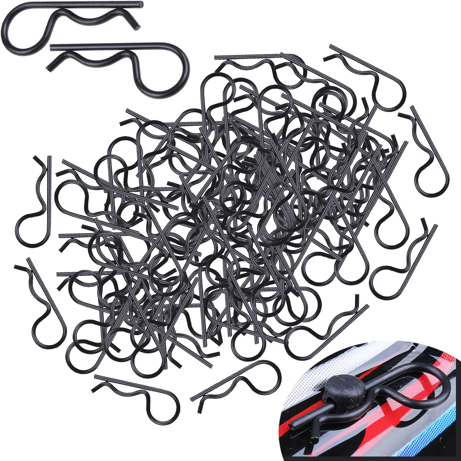 HobbyPark 100pcs Universal RC Car Body Clips Pins for Traxxas & All 1/10th Redcat HPI Himoto HSP Exceed Truck Buggy Shell Replacement Parts (Black)