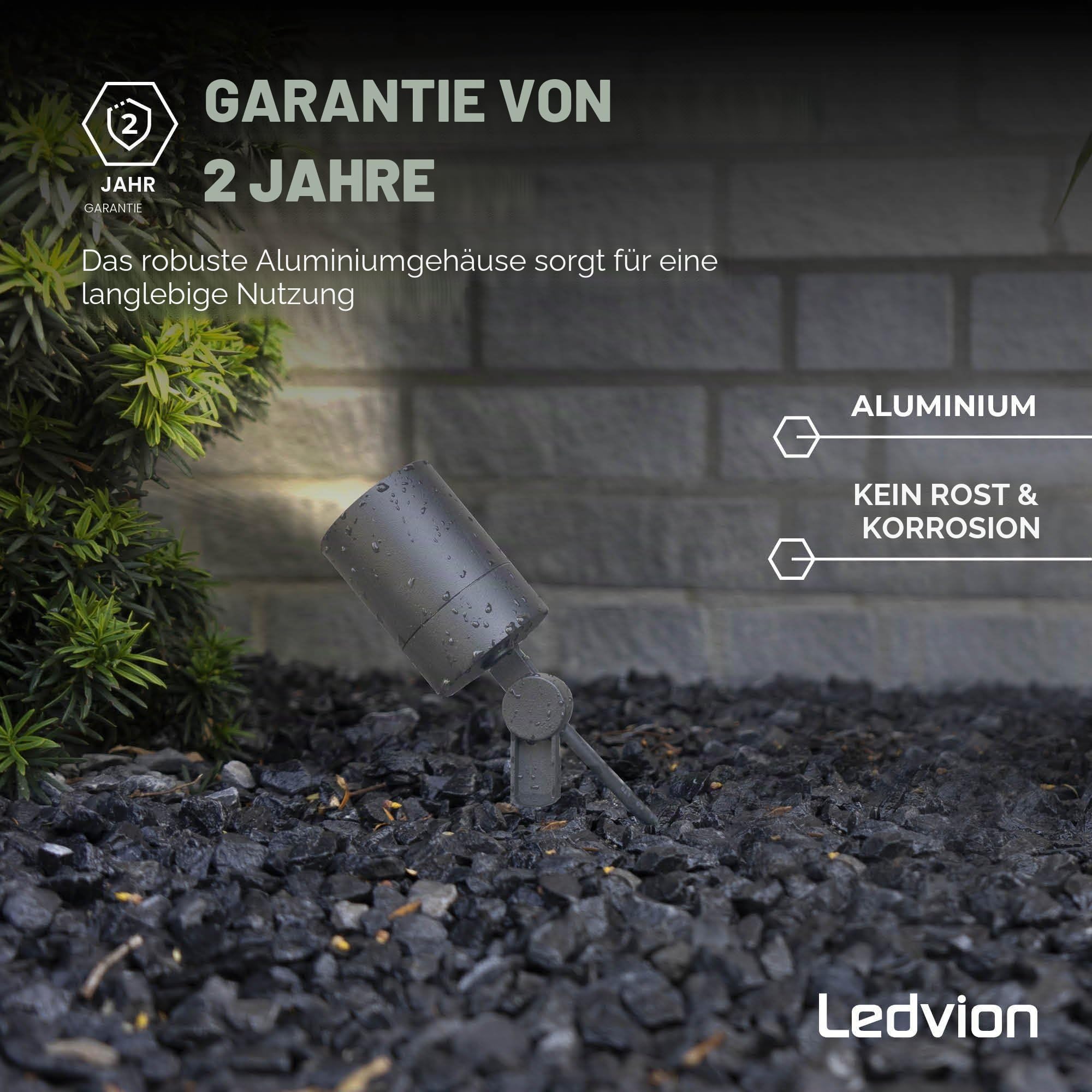 Ledvion 6er Set Gartenstrahler mit Erdspieß IP65 GU10 3W ohne Leuchtmittel | Fuer Garten Terrasse Einfahrt Wege Beete und dekorative Aussenbeleuchtung