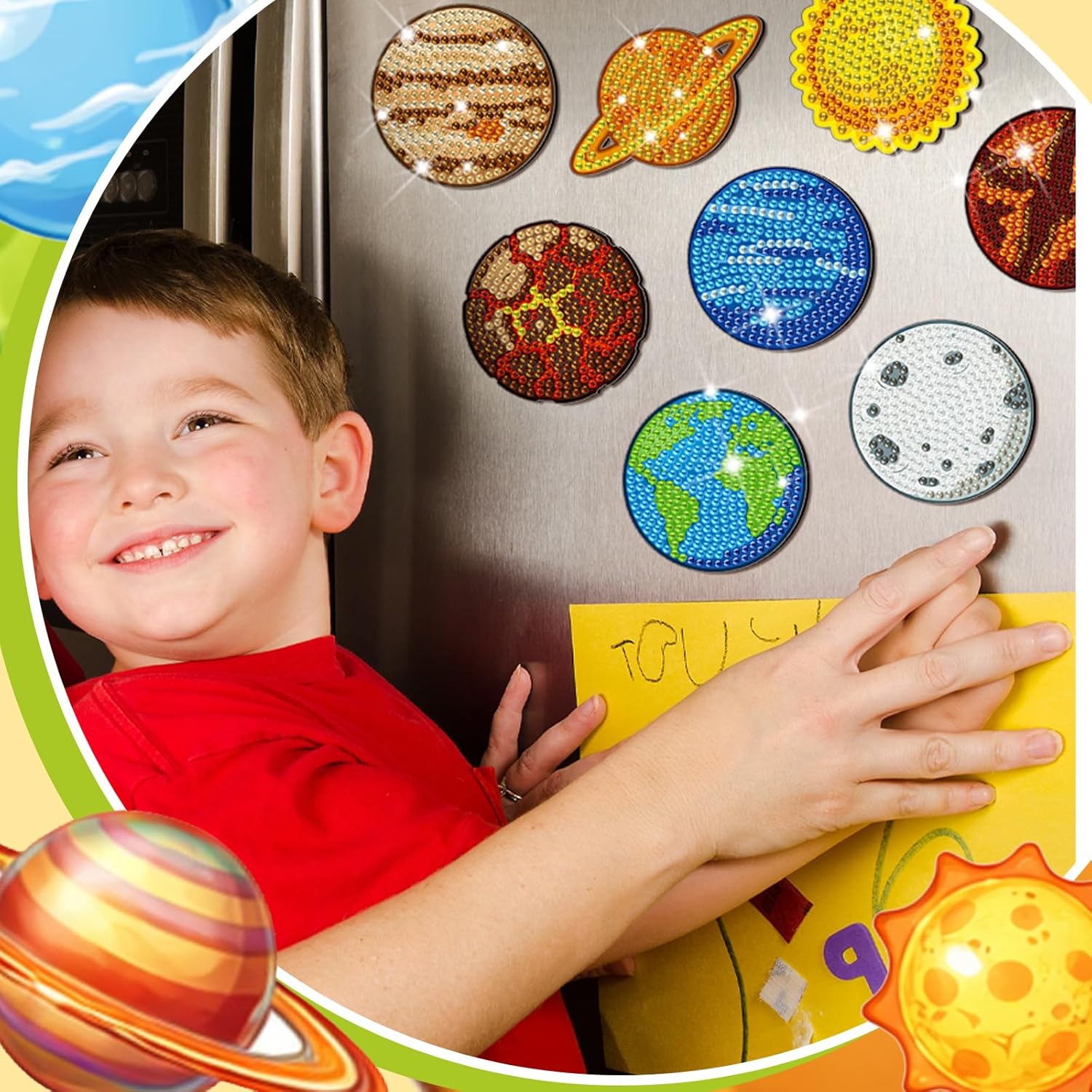 Remuuly 30 Pcs Universe Planets Diamond Painting Magnets Space Landscape Diamond Art Magnet Kits for Adults Outer Space Planet 5D Rhinestones Refrigerator Magnetic Stickers for Fridge DIY Crafts Gifts
