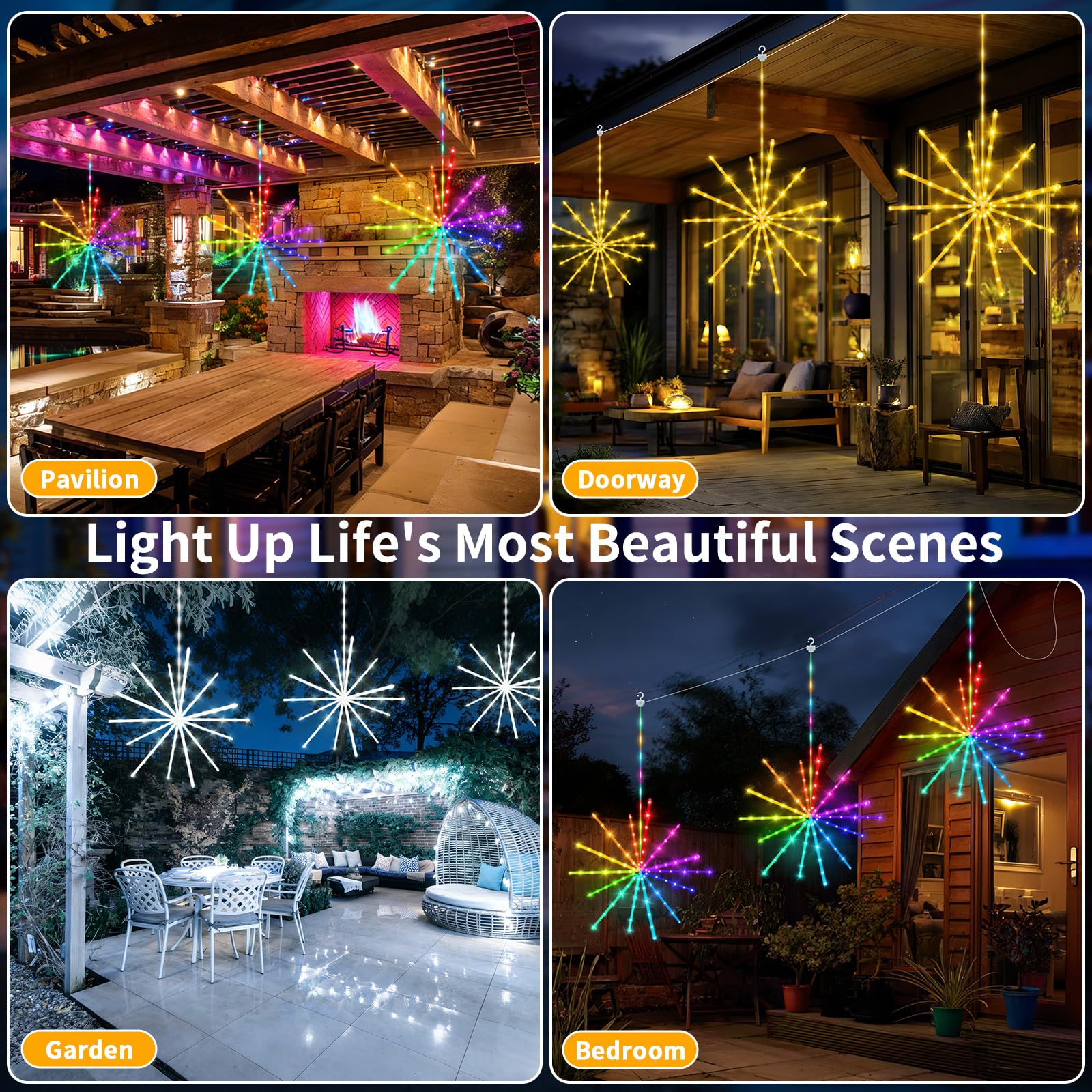 2500mAh RGB Luci solari da giardino per esterni 3 Stücke Farbwechsel Fuochi d'artificio da Giardino Esterno mit Wasserdichte Teleaufladbare Timer Hangende luci solari per fuochi d'artificio für Gazebo