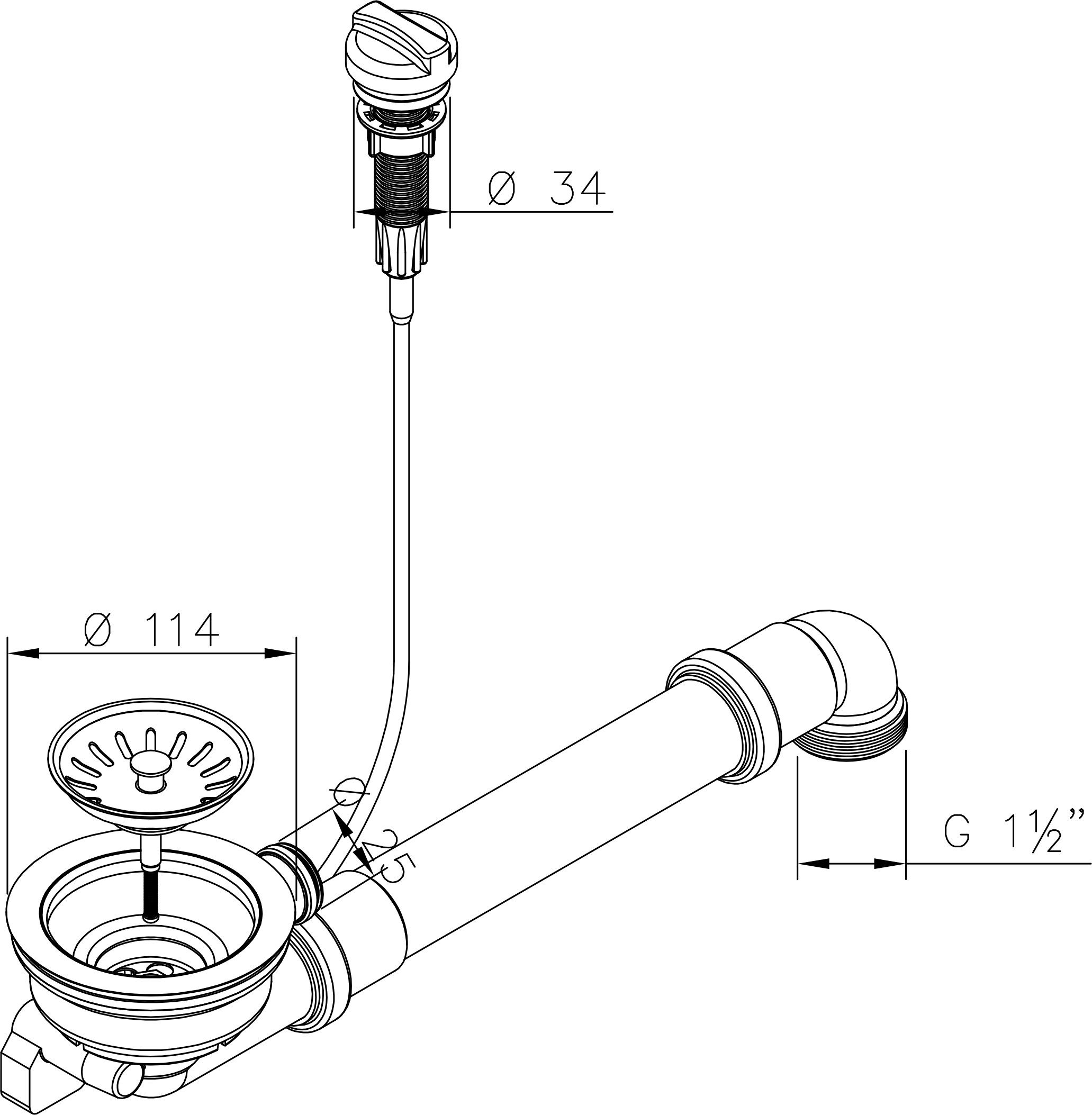 Aquade Válvula de cesta de colador, 114 mm, cesta colador, sifón para fregadero, juego de sifón para fregadero de cocina, desagüe de fregadero, modelo: Bowden + organizador de espacios, desagüe y