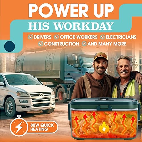 Miniatura 3 de Fiambrera eléctrica para adultos de 80 W, 1.8 L, lonchera térmica portátil rápida de 1224110 V para adultos, a prueba de fugas, contenedor SS, para