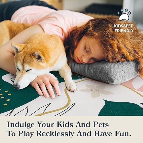 Miniatura 5 de Lahome Tapete de 5 x 7 pies, lavable, antideslizante, muy fino, lindo, suave, bohemio, estampado botánico, para sala, dormitorio, habitación niños,