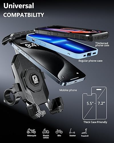 Miniatura 6 de Kewig Soporte de teléfono para motocicleta  Cámara sin rayones bloqueo 1s Soporte de teléfono para bicicleta, base de montaje de aleación de