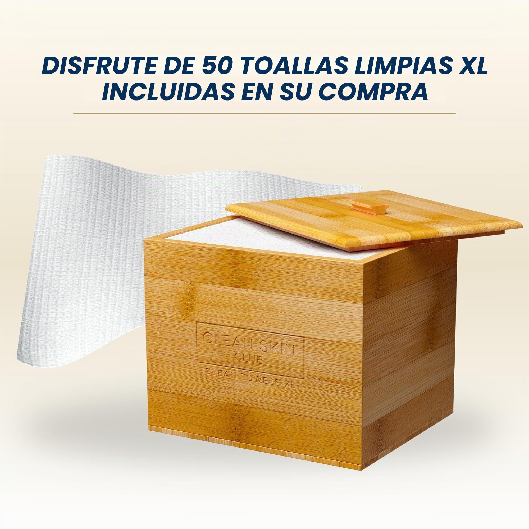 Clean Skin Club Contenedor de bambú de lujo con funda, incluye 50 toallas faciales desechables Clean Towels XL Original