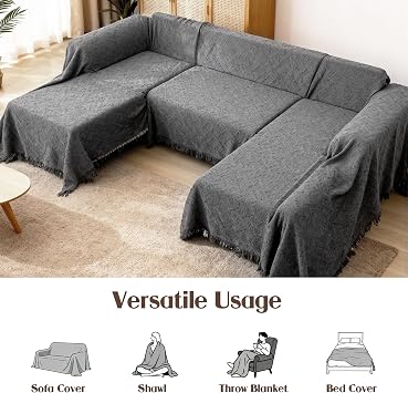 U Shaped Sofa Cover Sectional Couch Covers (Dark Grey)