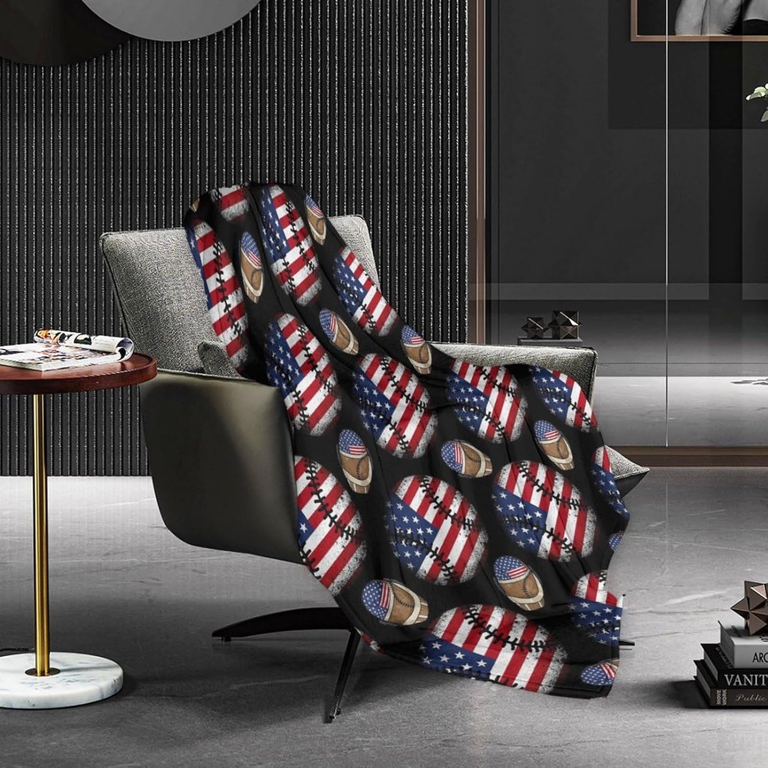 Women Men Baseball Vintage American Flag Design Throw Blanket Warm Soft Micro Fleece Throw Blankets for Office, Camping, Chair, School