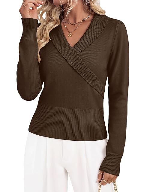 Chulianyouhuo Chulianyouhuo Womens Sweaters Long Sleeve Wrap Top V Neck Sweater Pullover