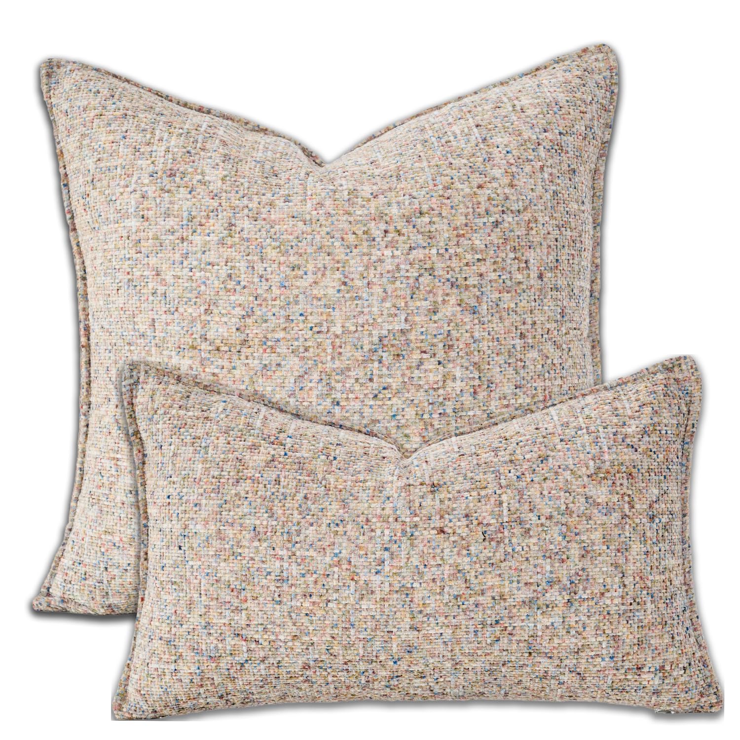 Yonous Premium Series Tweed Style Cushion Covers, Linen Woven Textured Luxury Thick Throw Pillow for Home Décor, Beige Pink, 18x18 Inch / 45 x 45 cm