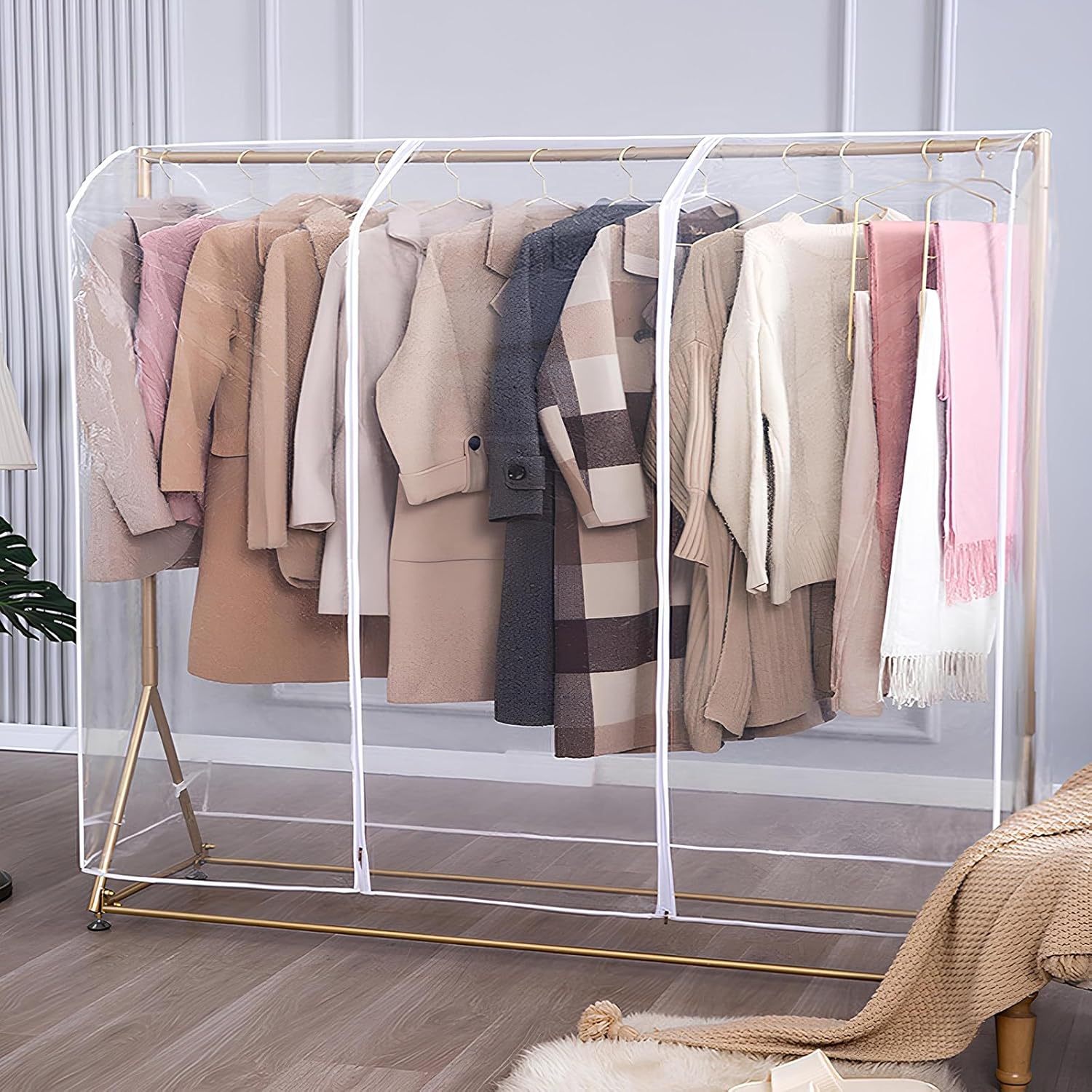 Garment Rack Cover, Clothes Covers Protecting Dusts, Garment Bag for Dresses Long, Clear Garment Bags with Zipper, for Floor Hangers