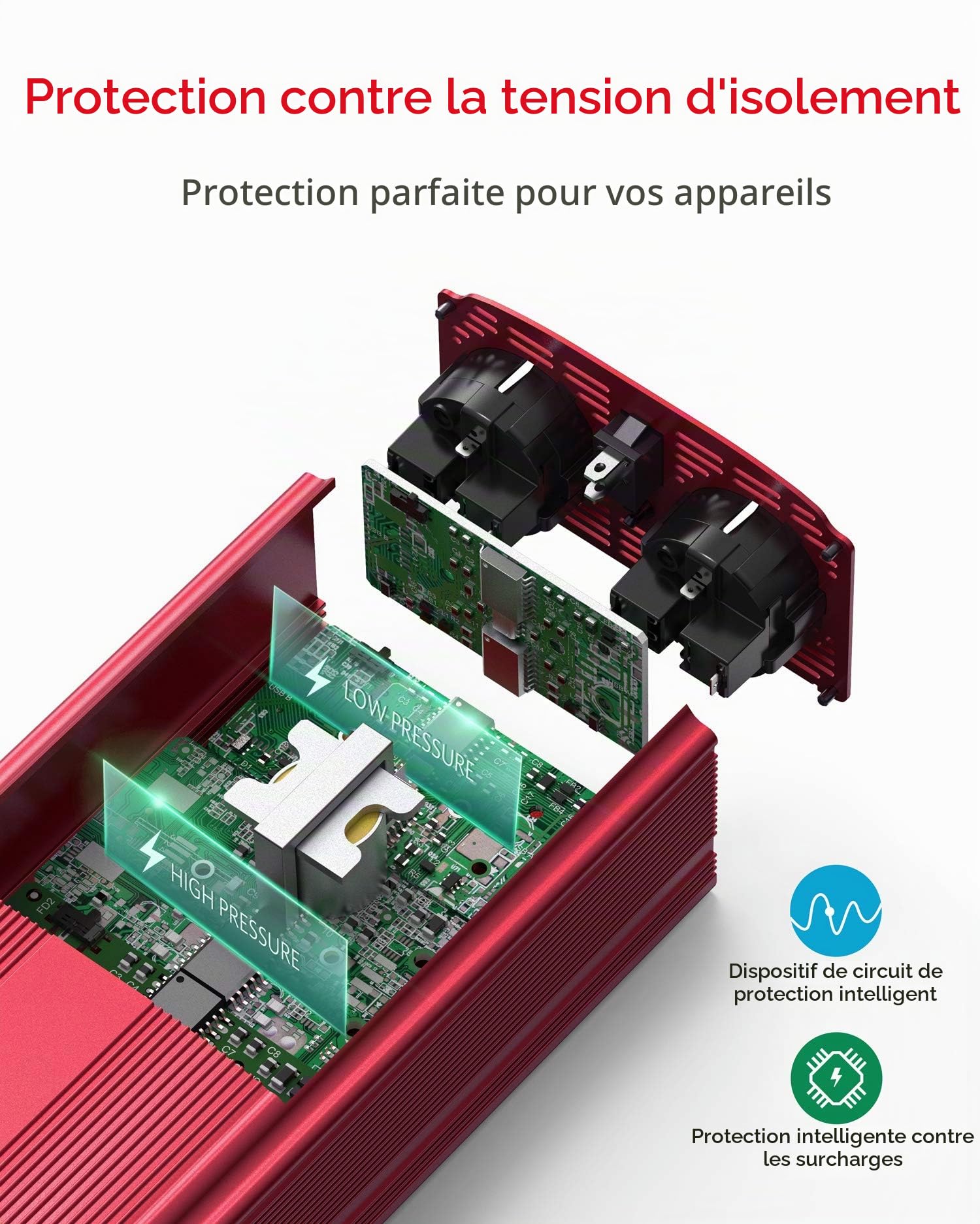 BESTEK 1000W Convertisseur 12V 220V 230V Camping Car Prise Européenne Sinus Modifié avec Pinces Onduleur 12v 220v pour Voiture Camion Bateau