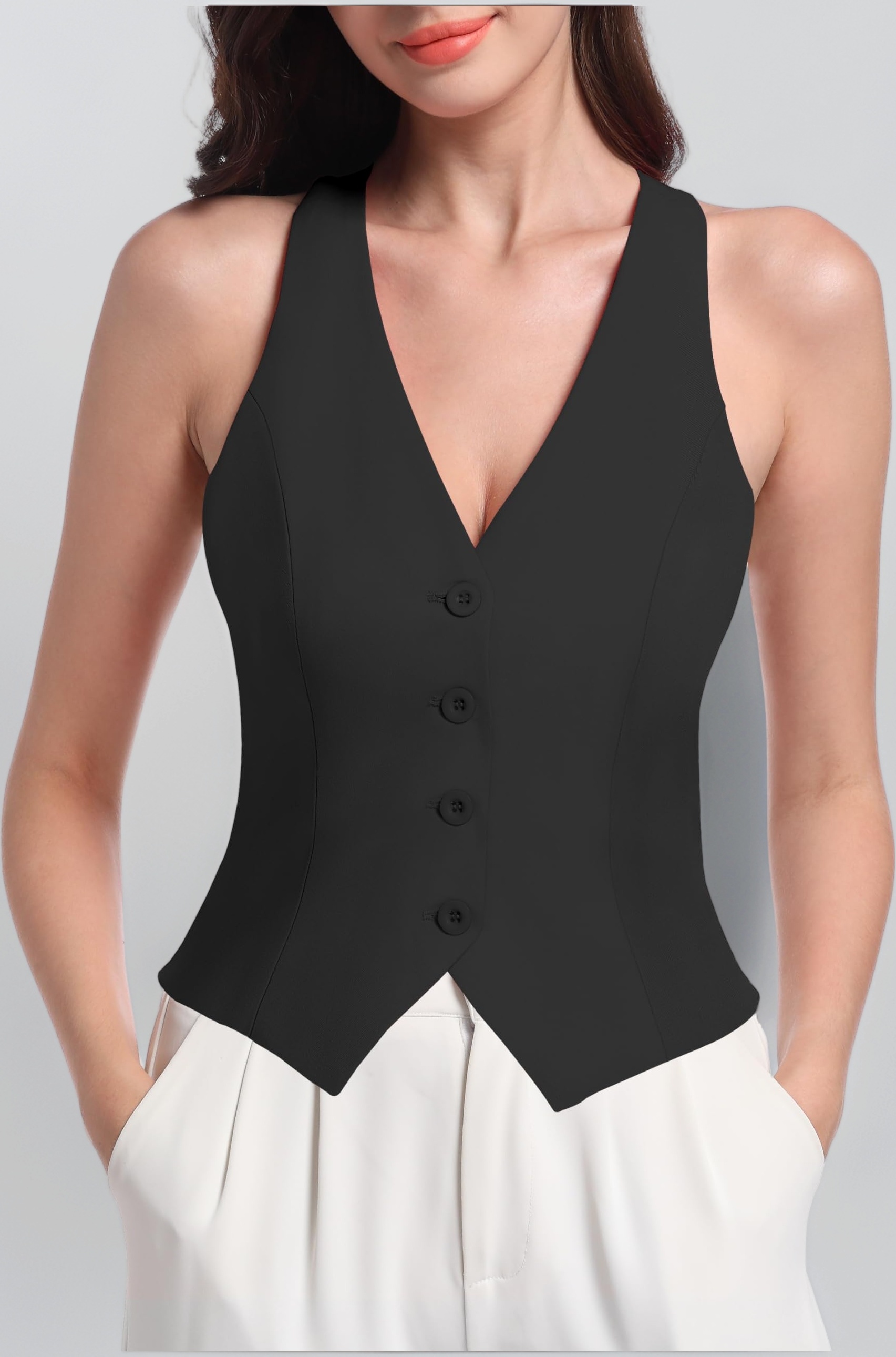 V VOCNI Vest for Women V Neck Suit Vest Sleeveless Racerback Fashion Dressy Vest Top Fitted Jacket Waistcoat