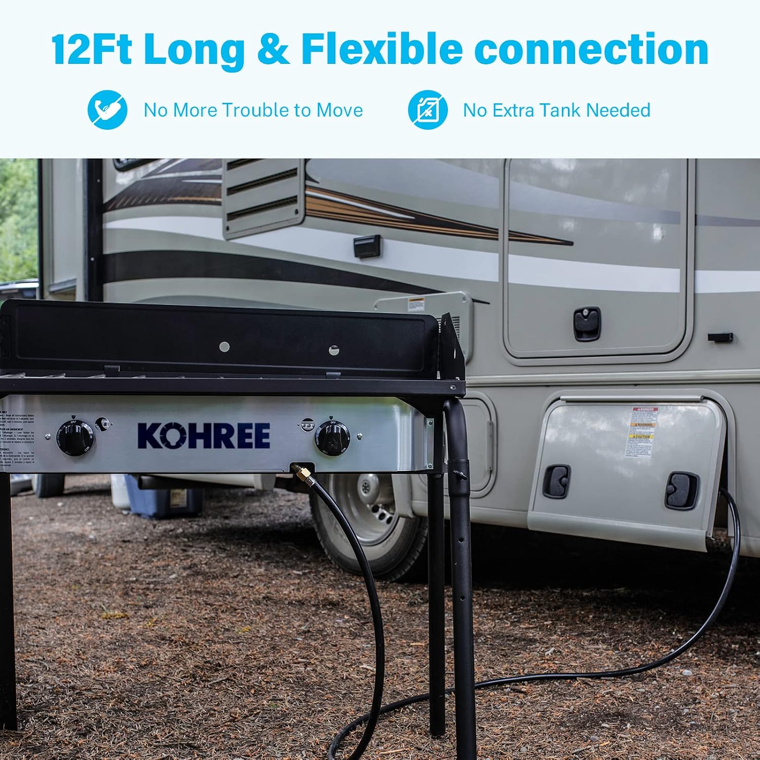 Kohree 12ft Quick Connect Propane Hose for RV to Grill, 1/4" BBQ LP Gas Line Quick Disconnect Hose for Camp Chef Stove Pit Boss Burner with 3/8" Female Flare Fitting x 1/4" Full Flow Male Plug