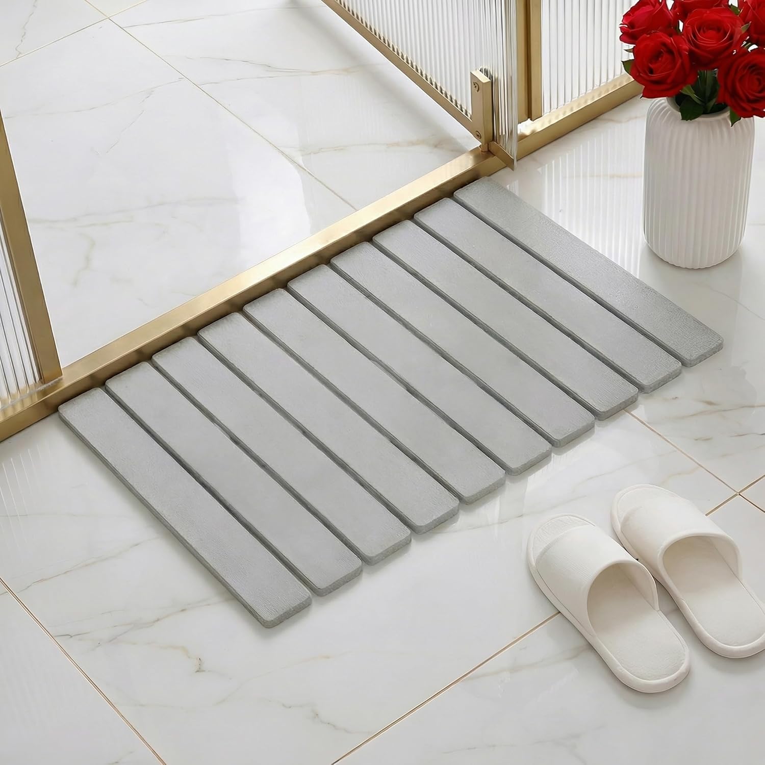 Stone Bath Mat, Stone Dish Drying Mat, Quick Dry Bath Mat – 23.6"x15.5" Foldable Diatomaceous Earth Mat for Bathroom Floor, Kitchen Counter, Non-Slip Stone Mat (Grey)