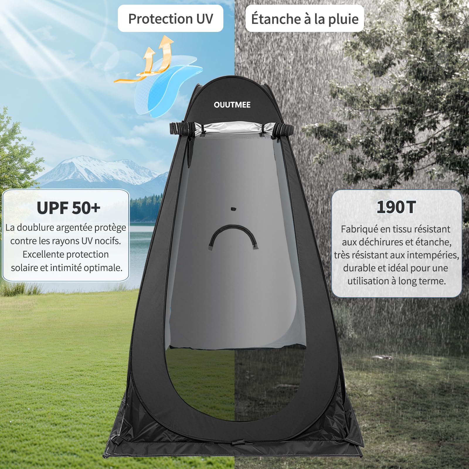 Tente de Douche Pop Up, Tentes de Camping Portable, Cabine de Douche Camping Anti-UV et Pluie, Tente de Toilette pour Randonnée en Plein Air, Plage, Pique-Nique et Pêche